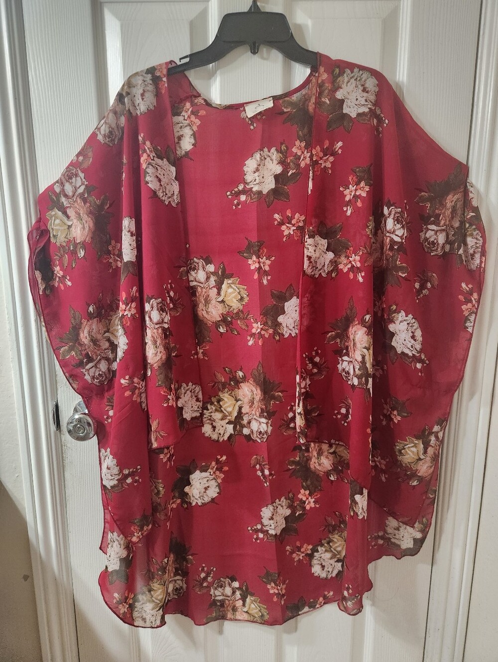Floral Red Sheer Kimono Top - Lightweight Women's Cover-Up